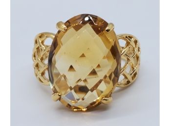 Checkerboard Cut Citrine 18k Yellow Gold Over Sterling Ring