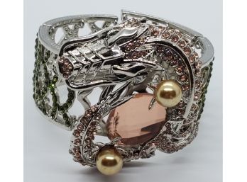 Austrian Crystal, Faux Pearl Dragon Bangle Bracelet