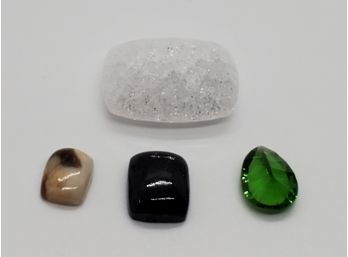 Loose Gems - White Crackled Quartz, Helenite, Peanut Wood Jasper & Dyed Black Jade