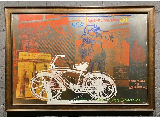 Vintage Robert Rauschenberg 1991 National Gallery Of Art Exhibition Poster On Foil Paper Titled Bicycle