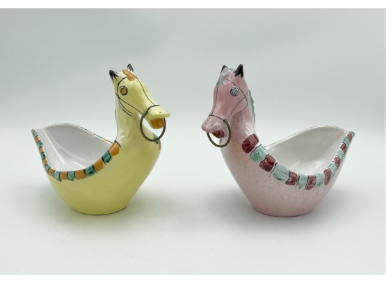 Pair Of Vintage Aldo Londi Italian Ceramic Horse Bowls