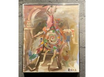 Vintage Abstract Figural Painting On Canvas Signed P Hack