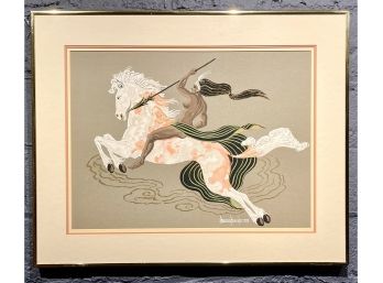 Original Duane Perrigo Equestrian Nude Painting On Paper Dated 1938