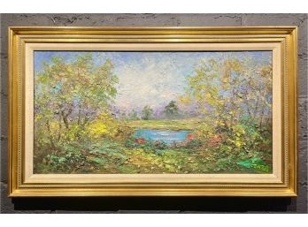 Vintage Abstract Landscape Oil On Panel Signed Illegibly - Great Texture