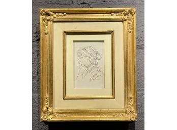 Antique Ink Sketch Of Woman By Listed Artist Emilio Boggio