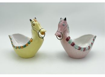 Pair Of Vintage Aldo Londi Italian Ceramic Horse Bowls
