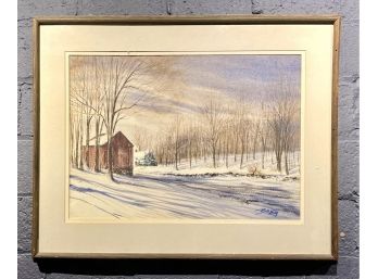Vintage Bill Ely Original Watercolor Of Winter Scene