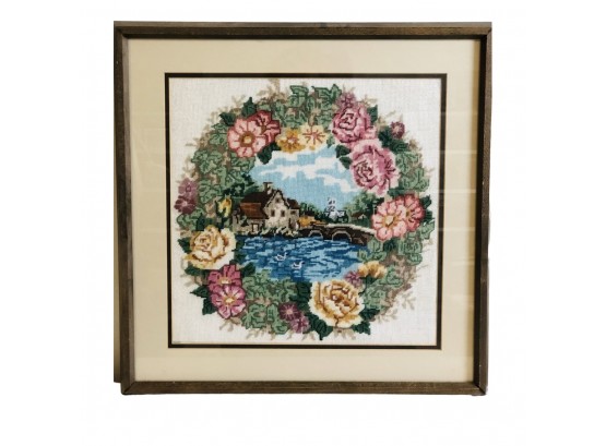 Vintage Needlepoint Art - 19 Inches By 19 Inches