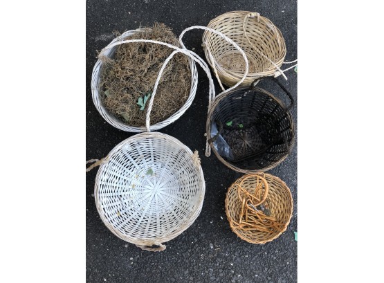 Lot Of Five - Vintage Wicker Hanging Plant Baskets