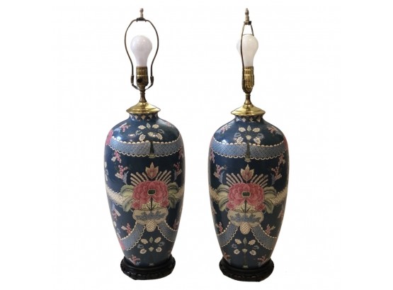 Two Large Matching Asian Inspired Lamps