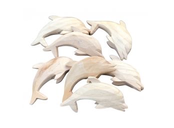 Lot Of Seven Wooden Dolphins