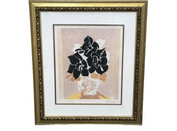 Large Beautiful Abstract Floral Print - Framed Gold