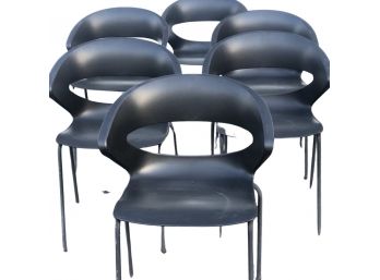 Lot Of Six Black Plastic Chairs - Good Condition