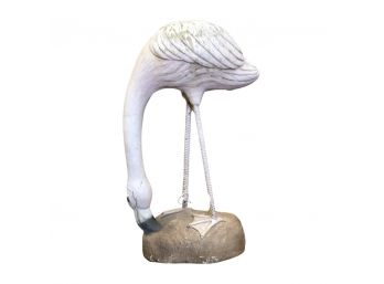 Outdoor Garden Ornament CEMENT Flamingo, Mid-Century Signed