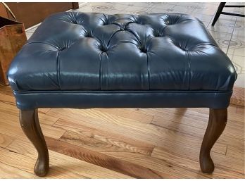 Blue Leather Tufted Ottoman