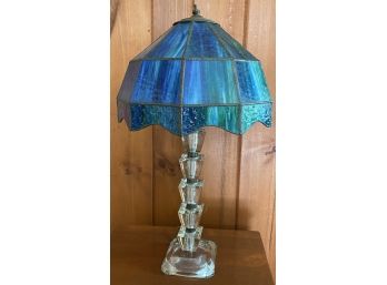 Cut Glass Lamp With Slag Glass Shade