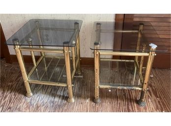 Two Brass And Glass Side Tables