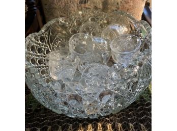 Cut Glass Punch Bowl And Cups