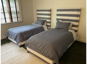 Pair Of Pottery Barn Twin Beds With Serena And Lily Bedding