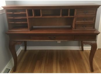 Great Looking Walnut Color Desk With Compartment Hutch