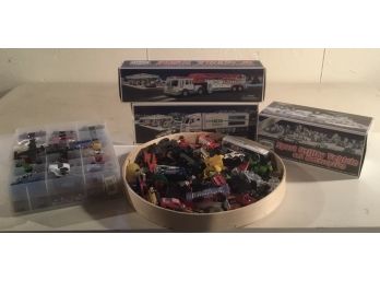 3 Hess Trucks & Large Lot Of Matchbox Toy Cars