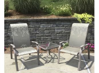 PR Outdoor Ivy Design Sling Chairs, With Embossed Table.