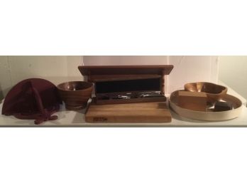 Wooden Shelves, Cutting Board, Wooden Bowls, Plus