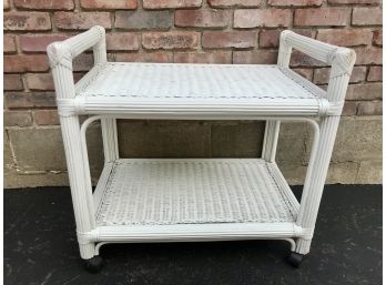 Well Made Wood And Wicker Rolling Service Cart