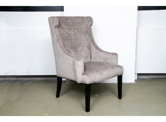 Gray Velvet Upholstered Wingback Chair