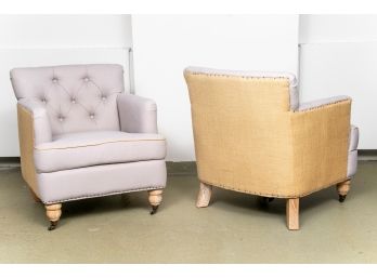 Pair Of Safavieh Colin Tufted Two Tone Club Chairs