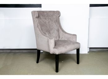 Gray Velvet Upholstered Wingback Chair