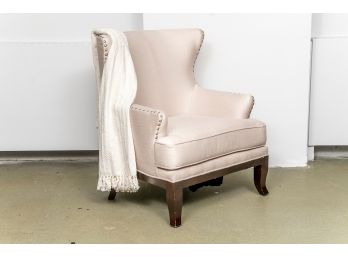 Large Cream Linen Wide Wingback Armchair