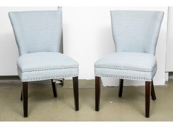 Pair Of Light Blue Linen Accent Chairs