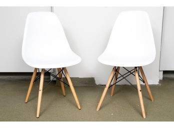 Pair Of Charles Eames Style Molded Armless Chairs In White