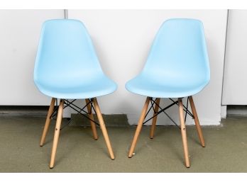 Pair Of Charles Eames Style Molded Armless Chairs In Baby Blue