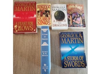 Five George RR Martin Books- A Game Of Thrones, A Storm Of Swords, A Feast For Crows , Plus 1 Harry Potter