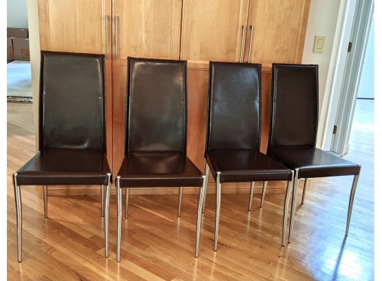 4 Chocolate Leather Dining Room Chairs