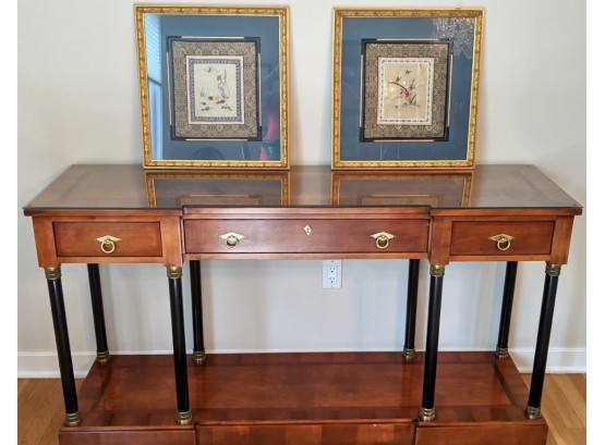 Signed Century, French Empire Style Ebonized Walnut And Bronze Console With Glass Top Retail $1900