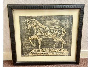 Original Framed Horse Etching By Catherine Troy