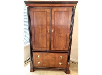 Gorgeous Ebonized Wood & Walnut Armoire By Century  With Tasteful Brass Accents And Media Console Back