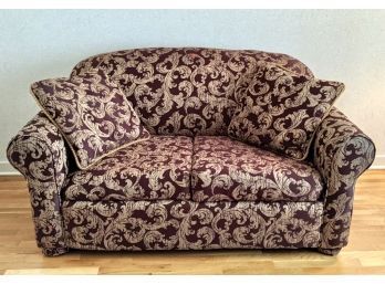Fantastic Twin Sleeper/Loveseat By Ethan Allen Burgundy & Gold Pattern Fabric In Great Condition!!