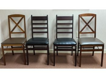 4 Folding Wood Chairs, 2 Of Each Type, Vinyl Cushion Seat