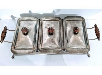Metal Serving-ware Tray With 3 Compartments With Lids