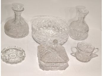 Large Collection Of Cut Crystal Mostly Antique Vases And Dishes
