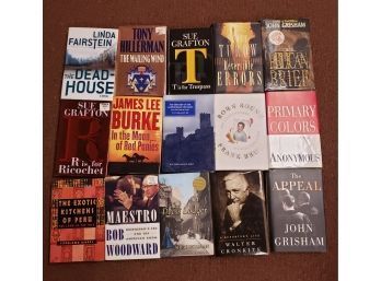 15 Hardcover Novels, John Grisham, Sue Grafton, Bob Woodward - All In Great Condition!