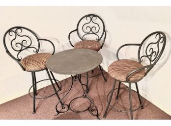 Set Of 3 Cast Iron Bistro Decorative Chairs With Fabric And Matching Table