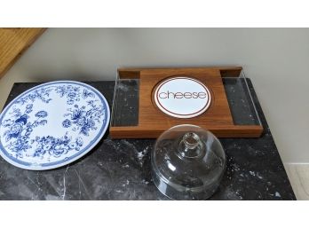 Teak Wood Cheese Board With Glass Cover Made By Goodwood And Cheese Platter By Spode