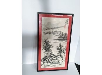 Ink On Paper Painting Of Asian Landscape Scenery
