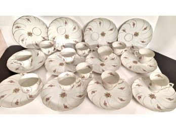 White And Pink Antique Or Vintage?  Set Of 12 Teacup & Saucer Plates From Unknown Origin/manuft.