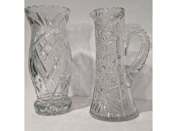 Two Classic Antique Cut Crystal Containers One Pitcher One  Vase